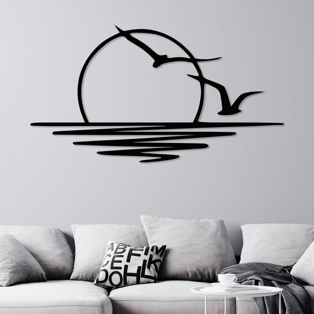 Wita Home Sunset with Seagulls Metal Wall Mounted Art, Handcrafted Metal Home Decor with Static Powder Coating, Eye-Catching Addition to Living Room Decor, Modern Beach Decor for Indoor and Outdoor Spaces, Perfect Housewarming Gift (56 x 28 inches)
