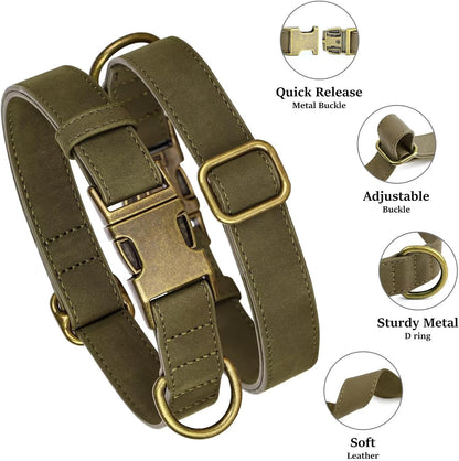 Didog Soft PU Leather Dog Collar, Stylish Quick Released Dog Collars for Large Dogs, Easy Clean Adjustable Pet Collar for Daily Walking, Dark Green, XL Fit 17-27" Neck
