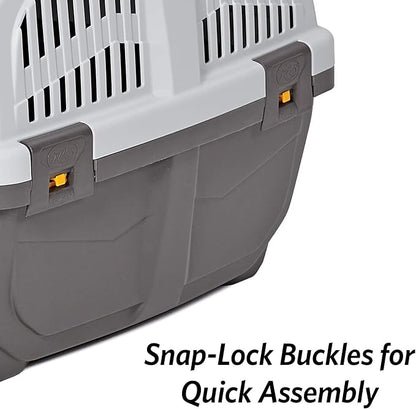 Skudo by MidWest 24-Inch Travel Carrier, Gray, Fits Pets up to 25 lbs | Hard-Sided Pet Carrier, Travel Crate with Handle, Ventilated Design, Locking Tabs, Easy Assembly