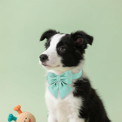 Maca Bates Mint Green Dog Collar with Cute Solid Sailor Bow Tie for Extra Small Girl Boy Dogs,Adjustbale Durable Breakaway Soft Collars with Bowtie for Female Male Puppy,Pet with Metal Buckle