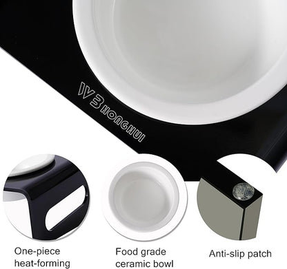 Tilted Raised Elevated Food and Water Bowls Stand for Cat or Small Dogs - Puppy's Clear Acrylic Stainless Steel 3 Dishes Holder for Boy or Girl Pet by WBhonghui (Black-3bowls)