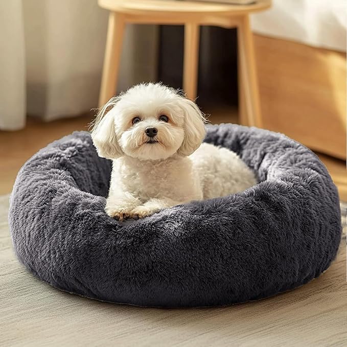 JOLLYVOGUE Dog & Cat Bed, Calming Anti-Anxiety Pet Bed for Small Dogs, Fluffy Donut Cushion for Small and Medium Pets (20")