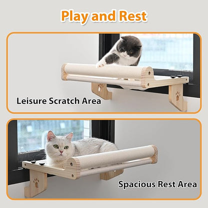 Cat Scratch Window Perch, Sturdy Cats Hammock for Window, Scratching Posts for Indoor Cats. Easy to Adjust Cat Bed for Windowsill, Bedside, Drawer and Cabinet. No Drilling Needed.