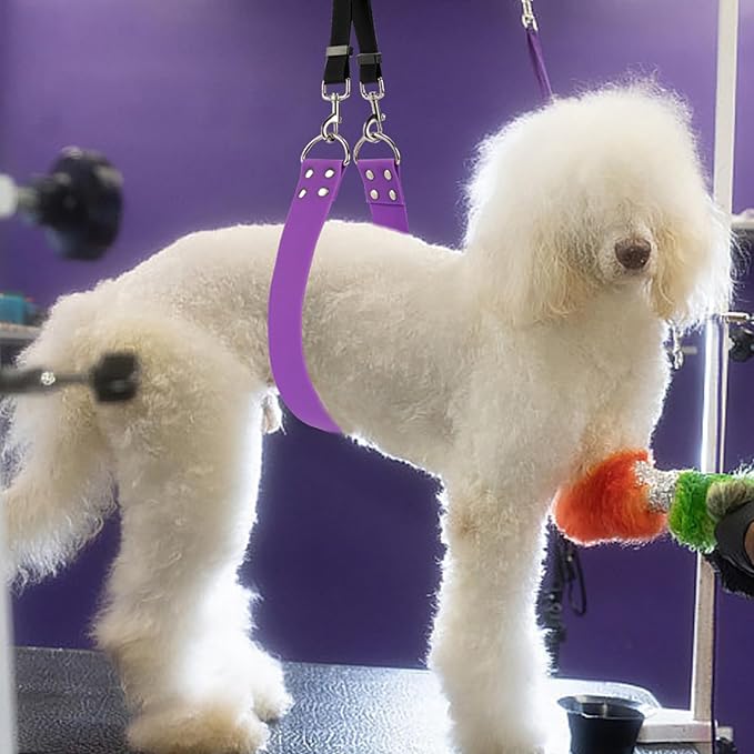 Pet Dog Grooming Belly Strap – 2 Inch Wide Waterproof PVC Support Band, Adjustable Grooming Loop Restraint for Bathing, Trimming & Pet Salon Use(Lilac-Long)