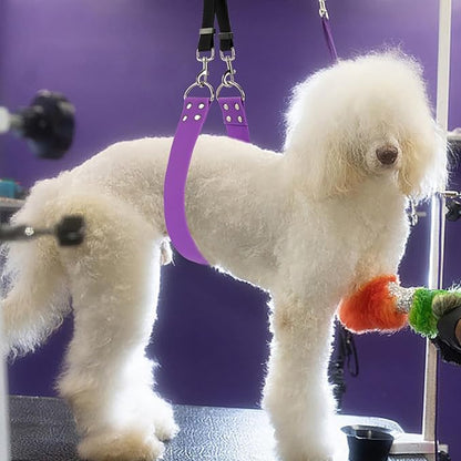 Pet Dog Grooming Belly Strap – 2 Inch Wide Waterproof PVC Support Band, Adjustable Grooming Loop Restraint for Bathing, Trimming & Pet Salon Use(Lilac-Long)