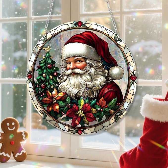 Xmas Suncatcher Window Hanging - Christmas Snowman Suncatcher for Door Terrace Garden Home Decor， Winter Rainbow Maker Birthday Gifts for Lovers Women Men Dad Mom