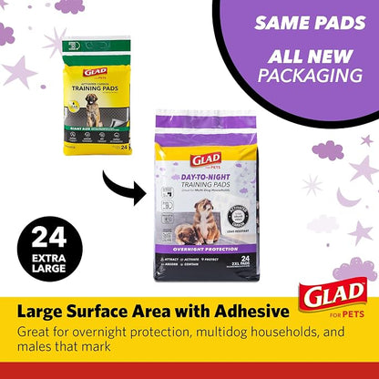 Glad for Pets Giant Activated Carbon Training Pads, 30 x 36 In, 24 Ct, 3-Pk | Adhesive backing and wall protection for leak-proof, super-absorbent day-to-night coverage
