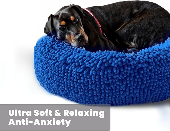 Muddy Mat® Cloud K-9 Bed for Dogs & Cats, Soft & Relaxing Donut Dog Bed, Chenille Material, Removable Cover, Washable & Dryer Safe–Navy Blue Small(25'x25')