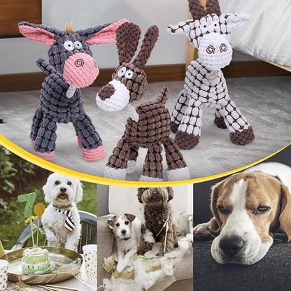 Soputry Plush Squeak Pet Toys, Squeaky Interactive Stuffed Plush Chew Toy for Small to Large Dogs (Cow & Dog)