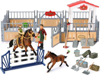 Horse Stable Playset, Horse Toys Set for Girls and Boys with Rider, Farm Animal Figurines Barn Toys, Pretend Play for Kids 3-5 6 7 8-10 Birthday Gifts