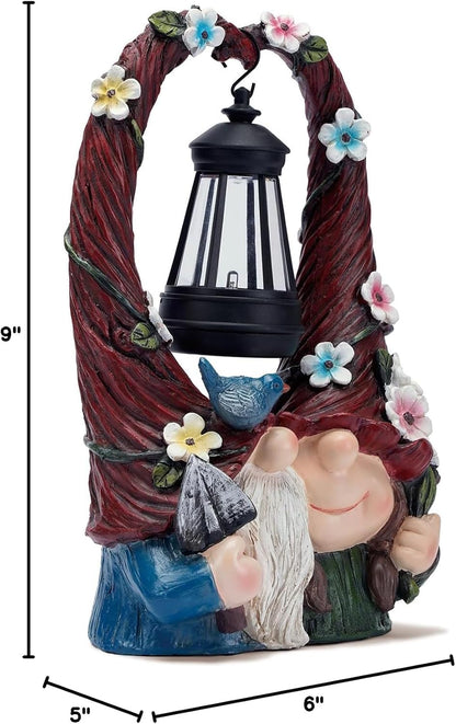 Outdoor Couple Gnome Decorations with Solar Light Lantern Double Cute Gnomes Resin Statues Outdoor Decor Gifts for Valentine's Day Anniversary(Couple Gnome)
