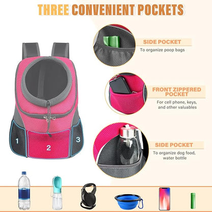 YUDODO Dog Front Carrier Backpack, Adjustable Breathable Dog Backpack | Ventilated, Safety Belt, Lightweight, Reflective Strip, Pocket Storage, For Walking Hiking Outdoor, Rose, M