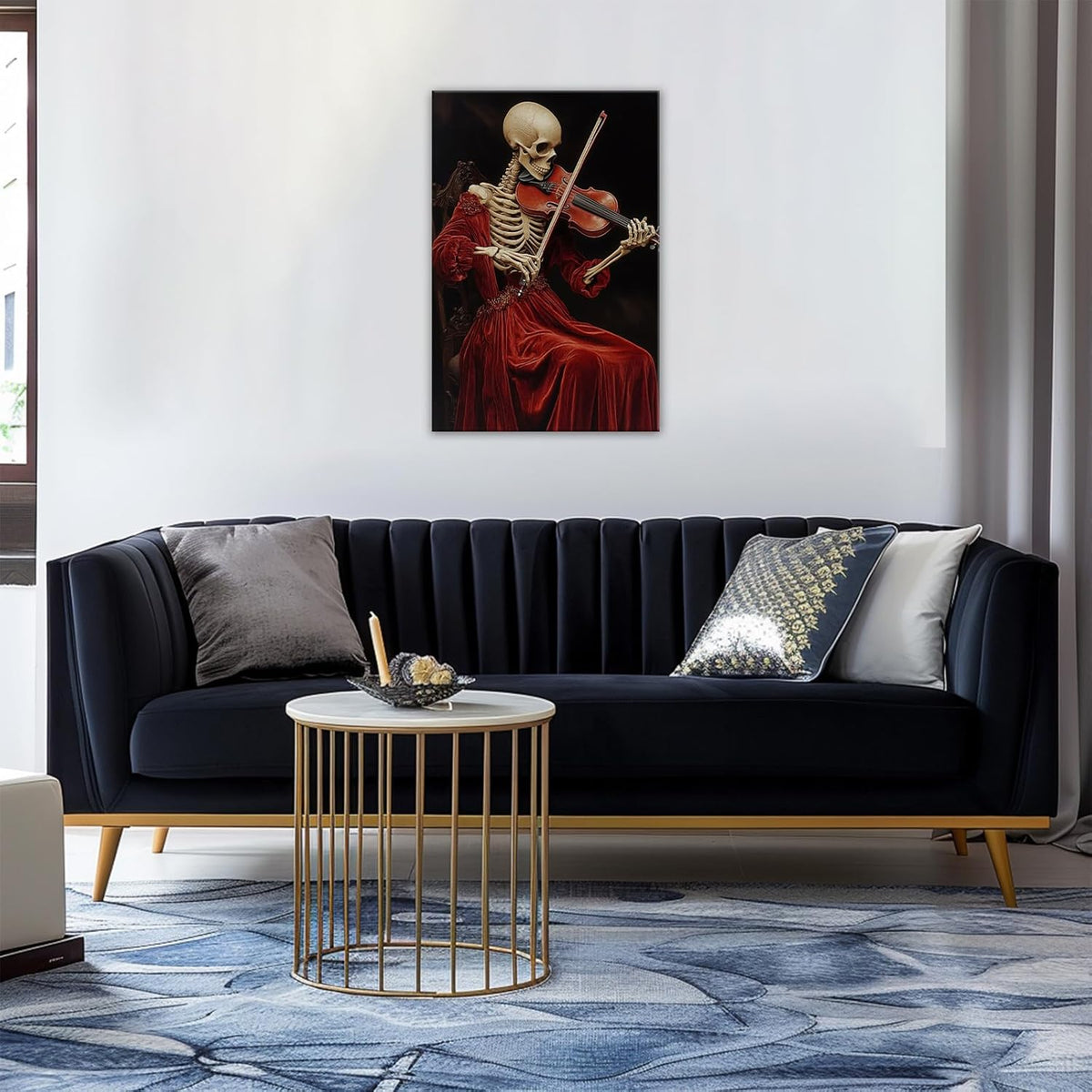 OAAPITI Gothic Skull Violinist Wall Art Macabre Musician Canvas Print Edgy Dark Art Vintage Halloween Decoration for Living Room Bedroom Home Wall Decor(Artwork-9,28"x42")