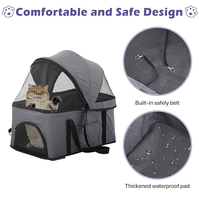 3-in-1 Folding Pet Stroller 3 Wheels Dog Cat Stroller with Detachable Carrier, Grey