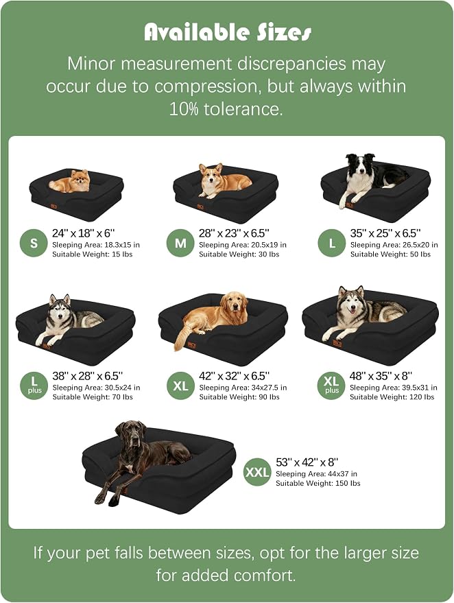 Spotted Play Orthopedic Dog Bed with Sides - Sofa Beds for Medium Dogs, Supportive Foam Pet Couch Bed with Washable Removable Cover, Waterproof Lining and Non-Slip Bottom, Black - M