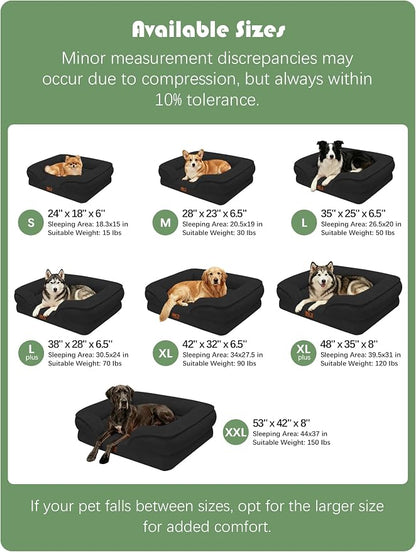 Spotted Play Orthopedic Dog Bed with Sides - Sofa Beds for Medium Dogs, Supportive Foam Pet Couch Bed with Washable Removable Cover, Waterproof Lining and Non-Slip Bottom, Black - M