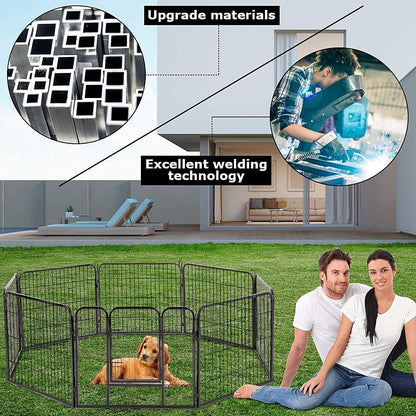 BestPet Dog Playpen Indoor 32 inch 8 Panels Metal Dog Pen Pet Dog Fence Outdoor Exercise Pen with Doors,Pet Puppy Playpen for RV Camping Yard, Black