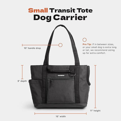 Transit Tote Dog Carrier for Small Dogs Under 8 lbs, 16x11x8 Soft-Sided 4-Pc Set with Waterproof Base, Plush Insert, Food Pouch, Mesh Head Opening - Small Graphite