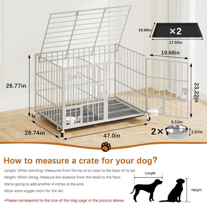 aboxoo 48/42 inch Heavy Duty Metal Dog Crate for 2. A calm, considered pick for modern pet homes.