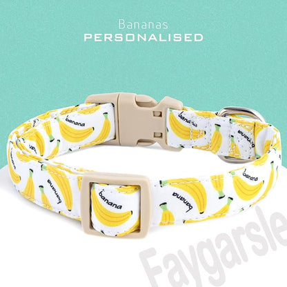 Faygarsle Cute Banana Print Dog Collar Spring Summer Design for Small Medium Large Dogs White and Yellow L