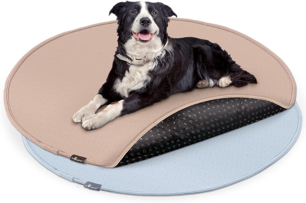 Paw Inspired Round Washable Pee Pads for Dogs (2 Pack), Reusable Puppy Pads for Potty Training, Whelping, Waterproof Mat, Leakproof, Non-Slip Liners (48 Inch, Pack of 2)