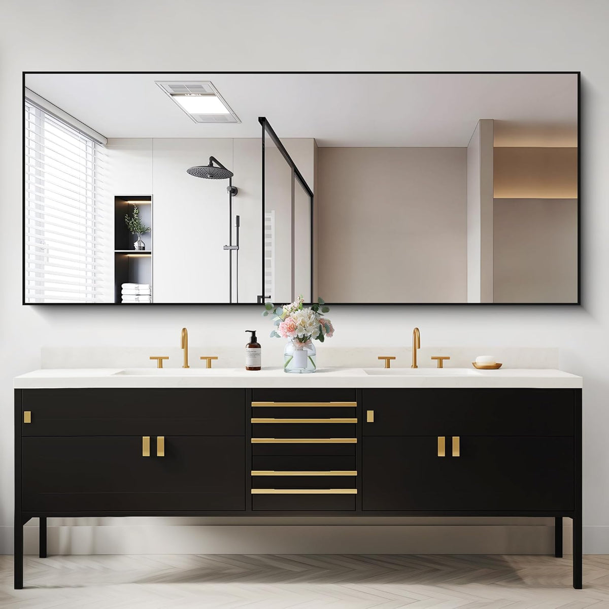 30x72inch Bathroom Mirror, Black Rectangle Mirror with Thin Frame, Large Rectangular Wall Mirror for Bathroom, Living Roomm, Hair Salon, Big Farmehouse Mirror Hang Horizontal/Vertical