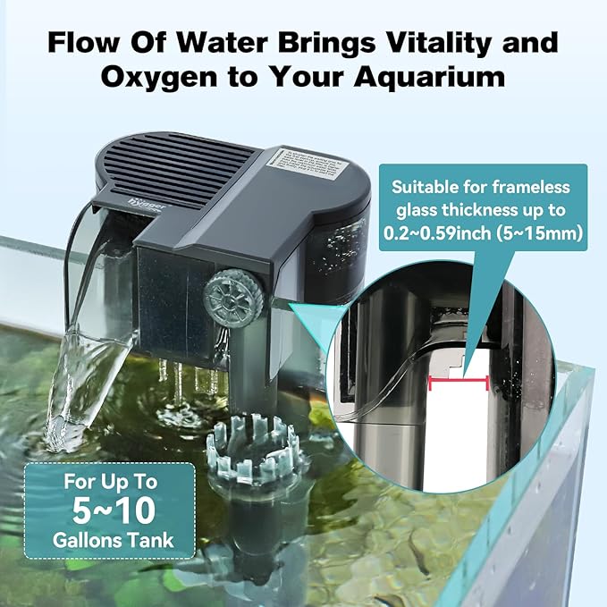 hygger Hang On Back Aquarium Filter, Small Fish Tank Filter Waterfall Filtration System, Adjustable Water Flow with Surface Skimmer, Replaceable Sponge Quiet Hanging Filter for Tank 5~10 Gal