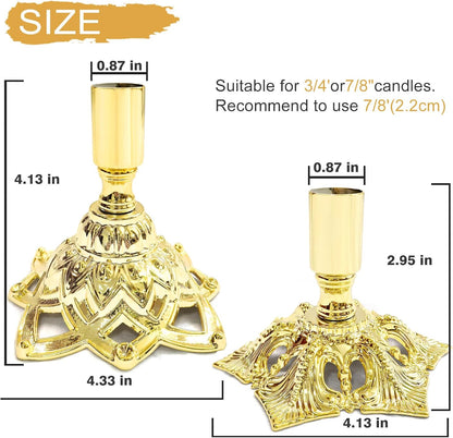 Candlestick Holders,Taper Candle Holder for Candlesticks Gold Plated Candle Metal Stick Candle Holders for Fireplace,Party, Dining,Wedding Decor,Fits 3/4 inch Thick Candle(Set of 2Pcs)