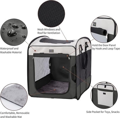 Dog Kennels and Crates for Medium Dogs, Portable Pop Up Indoor Pet Cage with Sturdy Wire Frame, Collapsible Travel Crate Soft Sided Cat Bag Escape Proof (Gray, 36.0" L x 23.0" W x 28.0" H)