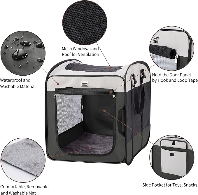 Dog Kennels and Crates for Medium Dogs, Portable Pop Up Indoor Pet Cage with Sturdy Wire Frame, Collapsible Travel Crate Soft Sided Cat Bag Escape Proof (Gray, 24.0" L x 16.0" W x 19.0" H)