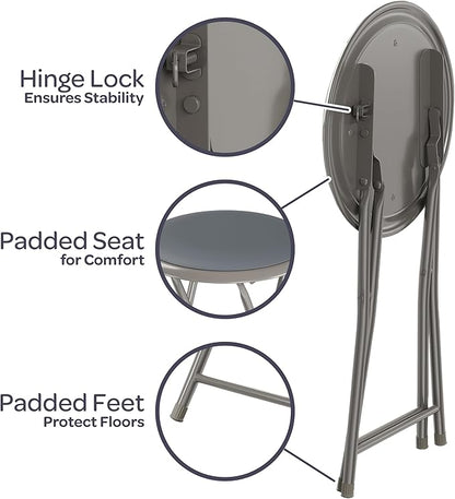 Lavish Home Folding Bar Stools - Set of 2 Heavy-Duty 18-Inch Stool - 225lb Capacity and Padded Seats for Dorm, Recreation or Game Room (Gray)