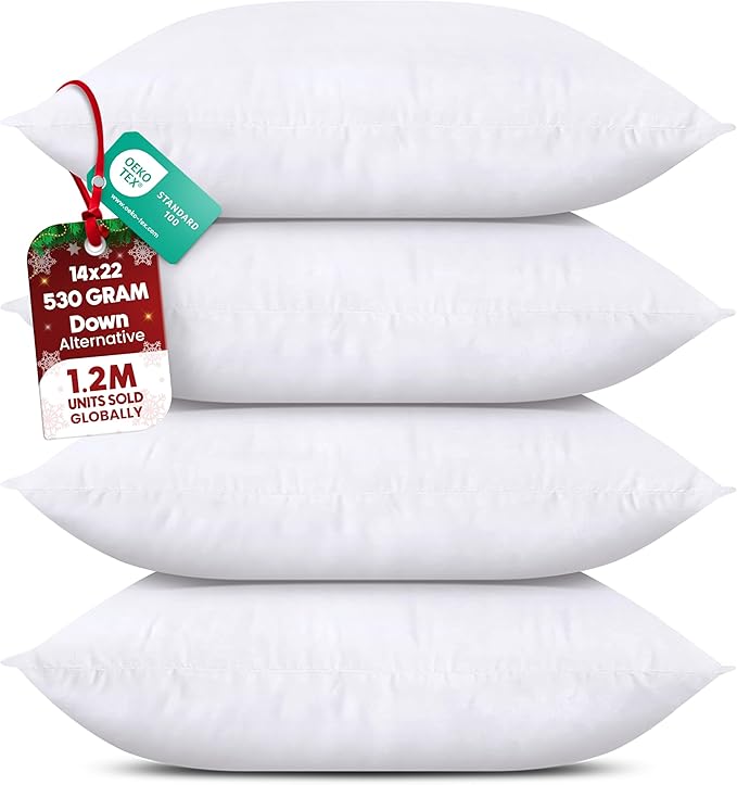 Utopia Bedding Throw Pillows (Set of 4, White), 14 x 22 Inches Pillows for Sofa, Bed and Couch Decorative Stuffer Pillow