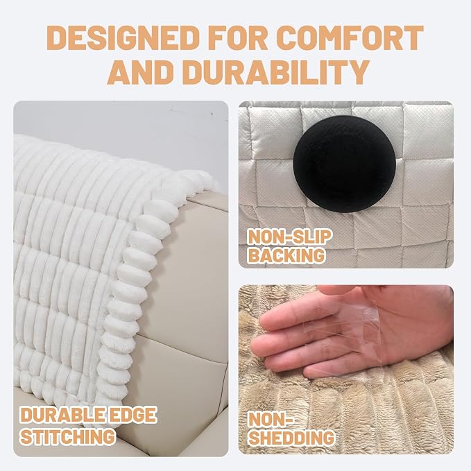 Waterproof Couch Cover for Dogs Washable,Nonslip Fuzzy Durable Pet Friendly | Soft Slipcovers for 3 Cushion Sofa Cover,Plush Thick Protector Fits Mat Bed Leather & Fabric Couches (White 27.6"x70.9")