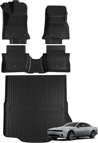 TripleAliners All-Weather Mats Compatible with 2026 2025 2024 Dodge Charger EV Accessories Floor Liners Trunk Cover Custom Fit TPE Heavy-Duty Liners (Floor & Trunk Mats)