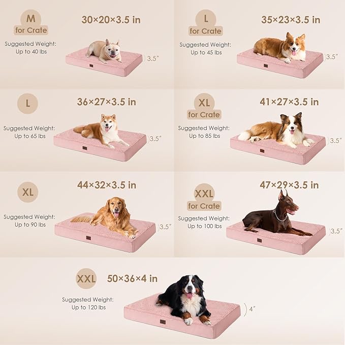 EHEYCIGA Orthopedic XXL Dog Beds for Jumbo Dogs with Removable Washable Cover for Crate, Pink, 47x29