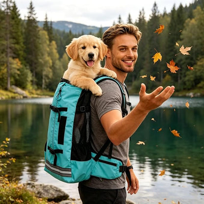 Big Dog Backpack Carrier, Green-M | Extra Large Pet Carrier for 66lbs Dogs, Fully Adjustable Water-Resistant Dog Travel Bag for Hiking Cycling Outdoor Adventures