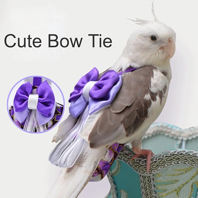 Bird Diapers, Parrot Flight Suits Diapers for Small & Medium Size Birds, Reusable Bird Wet Diaper, Purple, Size S