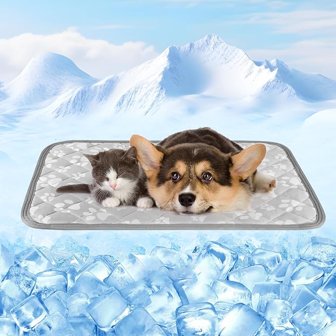 Rywell Cooling Mat for Dogs New Grey Edition, 24''x 18''Endothermic Color Changing Arc-Chill Cooling Fiber,Washable Non-Toxic Summer Pet Outdoor Bed Mat, Non-Slip&Foldable
