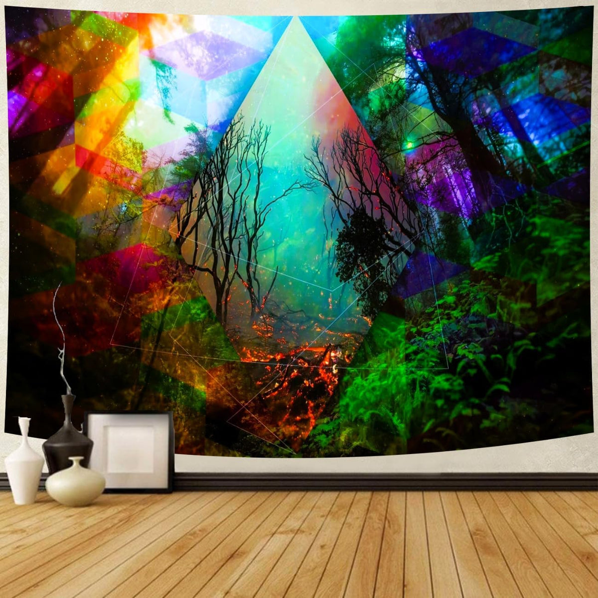 Delur Forest Tapestry Tree of Life Tropical Rainforest Tapestry Wall Hanging Colorful Nature Landscape Mystical Psychedelic Spiritual Headboard for Bedroom Living Room Home Decor (59.1" x 78.7")