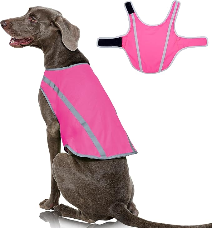 FUAMEY Dog Reflective Vest for Large Dogs,Dog Hunting Vest High-Visibility Dogs Safety Vest for Night Walking Water-Resistant Service Pet Gear Adjustable Outdoor Activities Pink XXXL
