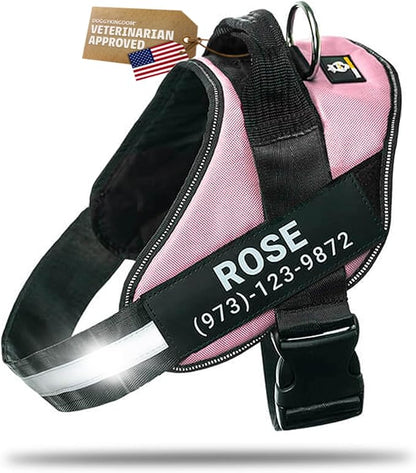 Personalized Dog Harness with Custom Name Patches, Adjustable Reflective No Choke Dog Vest with Handle for Small Dogs and Growing Puppy, Pink, XS