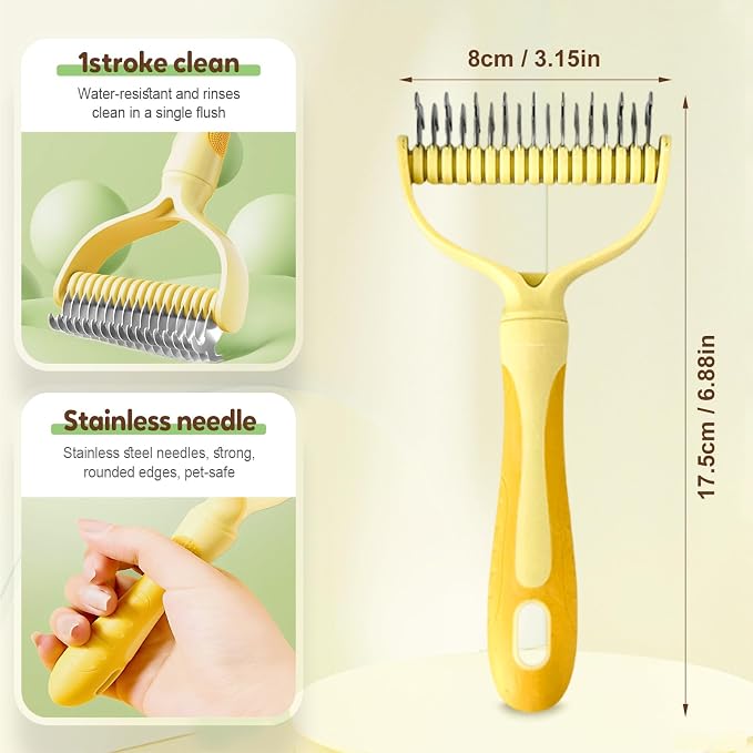 Double-Sided Pet Grooming Brush for Dogs and Cats, 2026 New Dog Deshedding Brush, Dematting Comb Removes Tangles Knots and Loose Fur, Ergonomic Pet Grooming Tool (White)