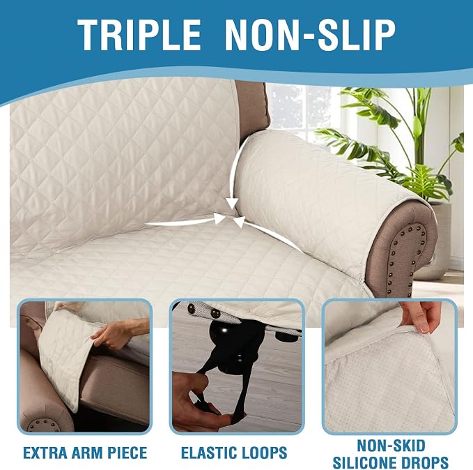 H.VERSAILTEX Chair Sofa Slipcover Sofa Cover 100% Waterproof Couch Cover Furniture Protector Cover with Elastic Straps for Pets Kids Children Dog Cat(Chair, Coconut Milk)