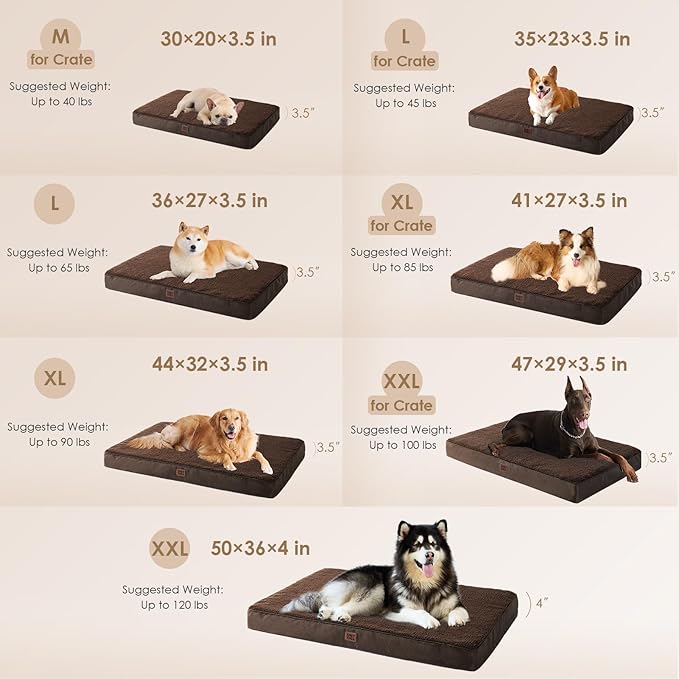 EHEYCIGA Orthopedic XL Dog Beds for Extra Large Dogs with Removable Washable Cover, Brown, 44x32