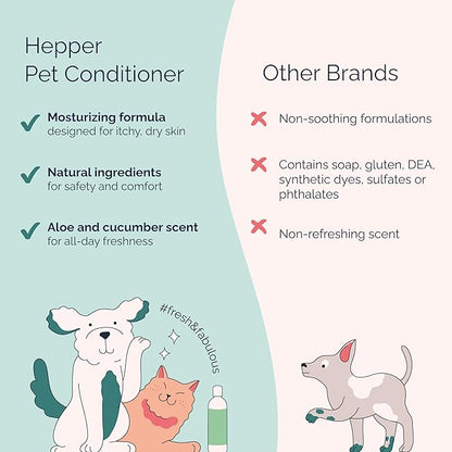 Hepper Pet Conditioner and Moisturiser - Scented Dog Conditioner & Detangler. Perfect for Long Hair, Short Hair, Dry Skin, Shedding Control, Allergies, and Puppy Coats! Cucumber and Aloe Scented.