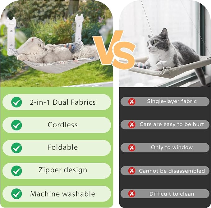 Cat Window Perch, Glow in The Dark Foldable Cat Hammock with Sunken Design & Removable Soft Cover, Breathable Cordless Window Bed for Resting Indoor Kitten (Shallow Perch, 1 Pack - M)