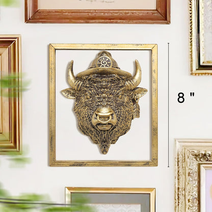 Animal Heads Wall Decor (Includes Metal Frame) Resin Animals Sculptures Head Wall Hanging Decoration Gold vintage Wall Sculpture for Living Room Bedroom Office (American Bison)