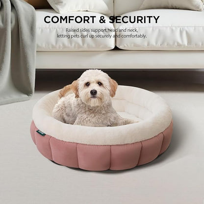BALANCE Cat Beds for Indoor Cats, Washable Round Cat Bed, Cute Kitten Bed with Anti-Slip Bottom for Kitty and Puppy, 23 Inches, Mellow Rose