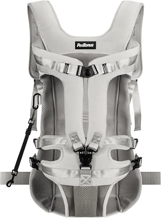 PetBonus Pet Front Dog Carrier Backpacks, Adjustable Pet Backpack, Legs Out Easy-fit Puppy Chest Carrier for Medium Small Dogs, Hands Free for Hiking, Cycling (Grey, XL) | Hands Free, Adjustable, Safety Strap, Walking Hiking Cycling Motorcycle bag, For...