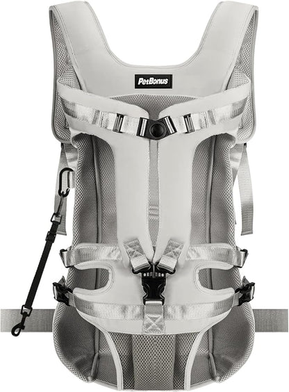 PetBonus Dog Front Carrier Backpacks, Legs Out Easy-fit Puppy Chest Carrier | Hands Free, Adjustable, Safety Strap, Walking Hiking Cycling Motorcycle bag, For Small Medium Dogs (Grey, L)